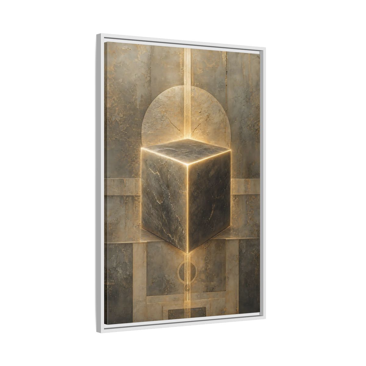 Side Mockup 9. Abstract Geometric Cube Brown And Gold shown as stretched canvas wall art