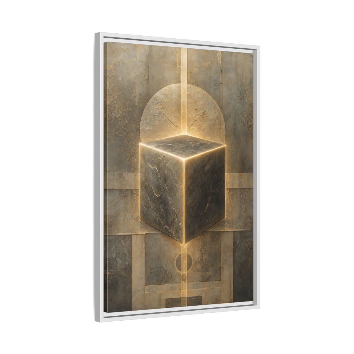 Side Mockup 10. Abstract Geometric Cube Brown And Gold shown as stretched canvas wall art