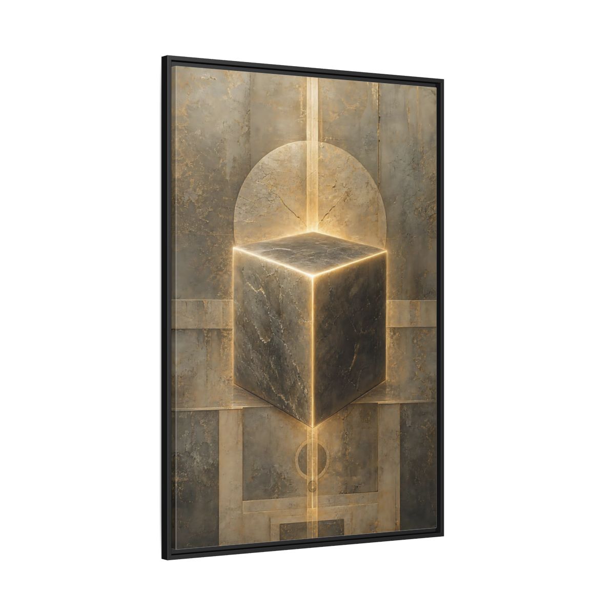 Side Mockup 12. Abstract Geometric Cube Brown And Gold shown as stretched canvas wall art