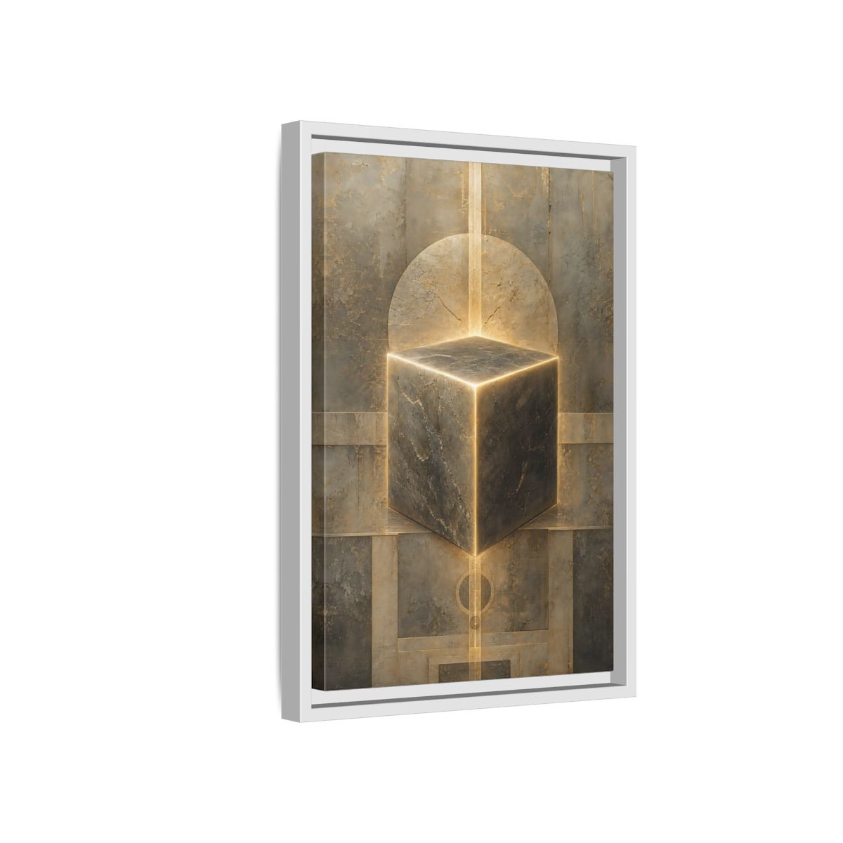 Side Mockup 4. Abstract Geometric Cube Brown And Gold shown as stretched canvas wall art