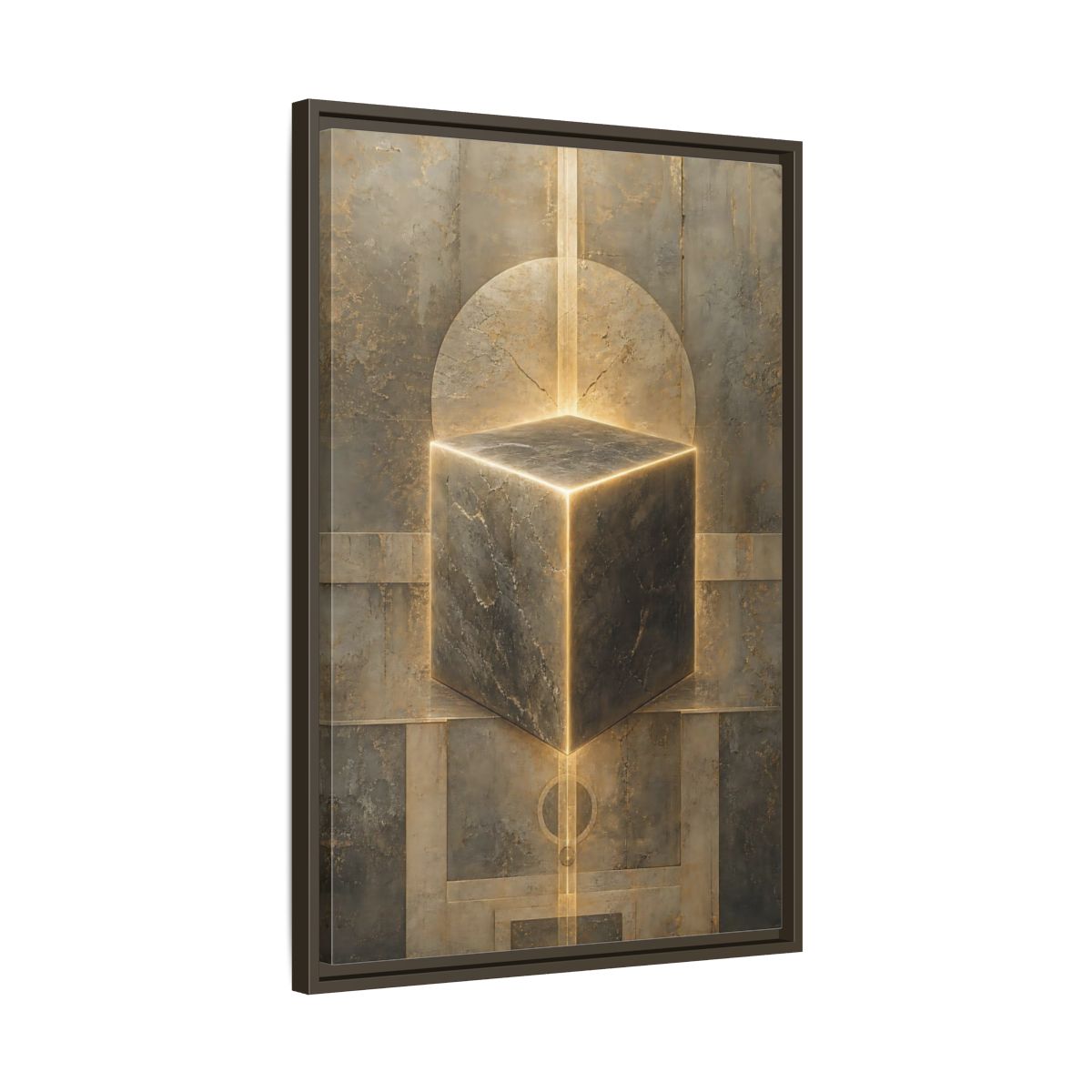 Side Mockup 11. Abstract Geometric Cube Brown And Gold shown as stretched canvas wall art