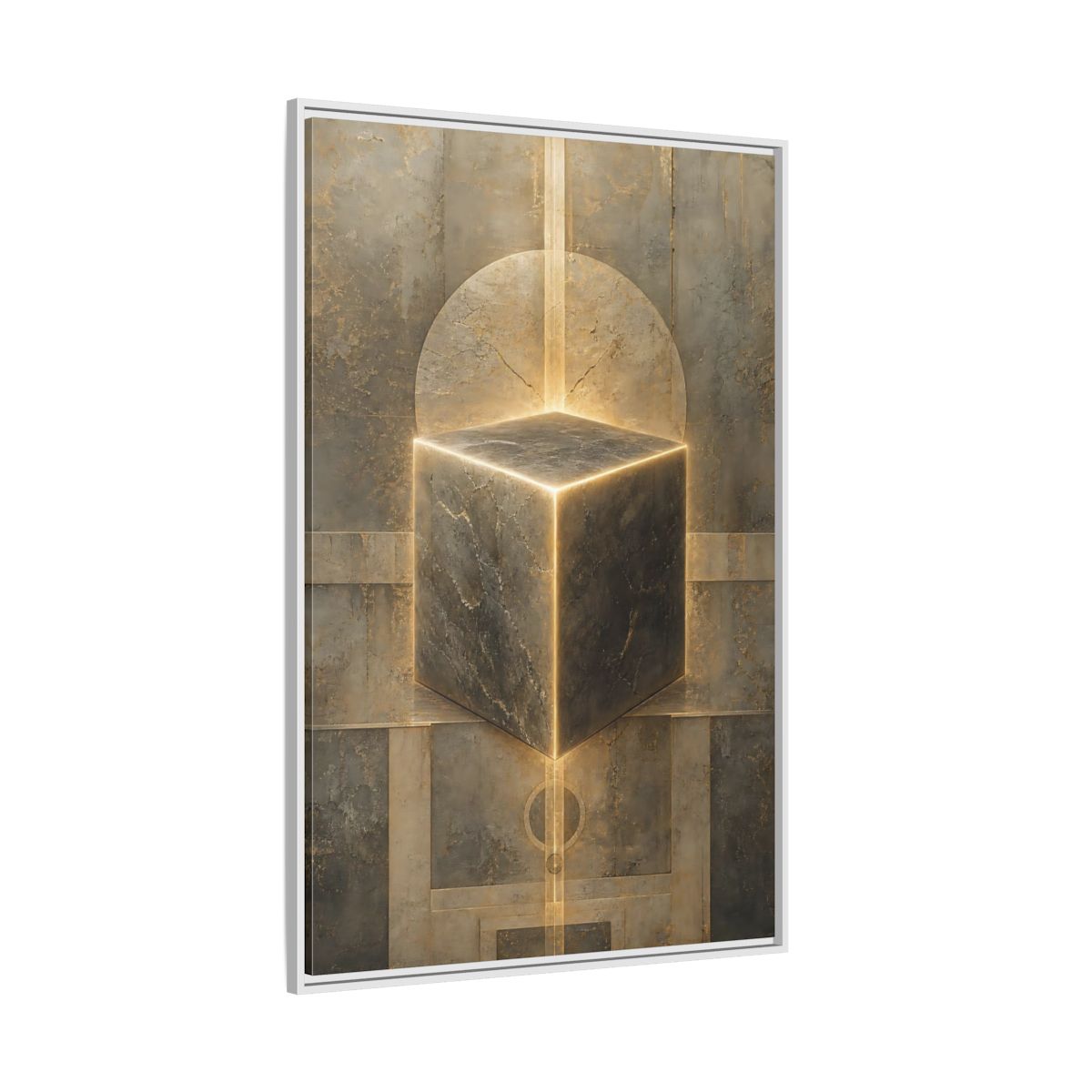 Side Mockup 7. Abstract Geometric Cube Brown And Gold shown as stretched canvas wall art