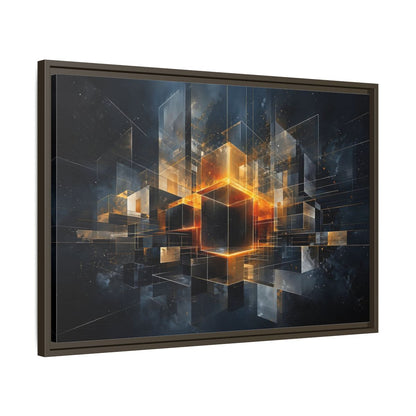 Side Mockup 11. Abstract Geometric Cubes Dark Gold Cubes shown as stretched canvas wall art