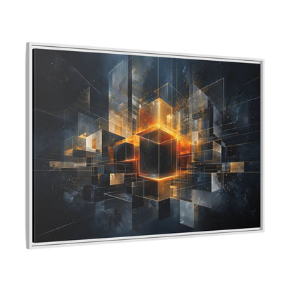 Side Mockup 7. Abstract Geometric Cubes Dark Gold Cubes shown as stretched canvas wall art