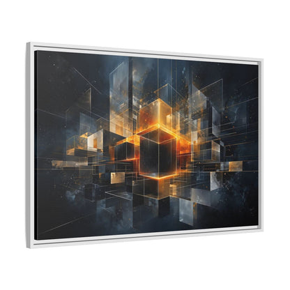 Side Mockup 9. Abstract Geometric Cubes Dark Gold Cubes shown as stretched canvas wall art