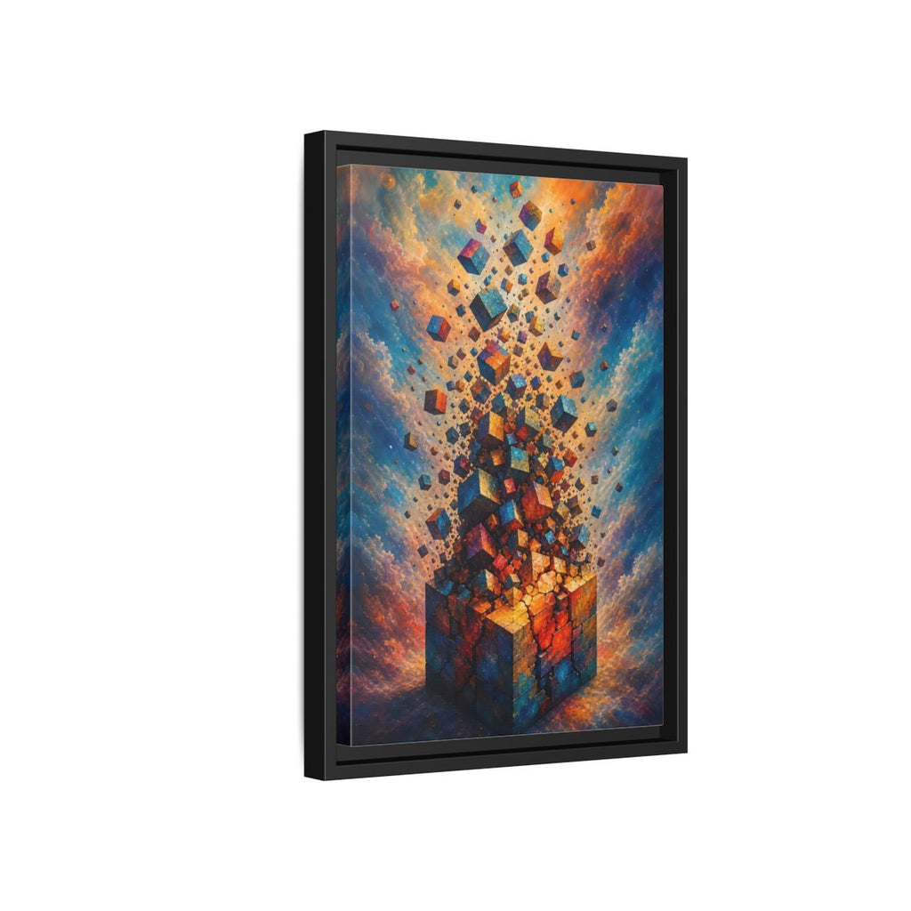 Side Mockup 6. Abstract Geometric Cubes Orange And Blue shown as stretched canvas wall art