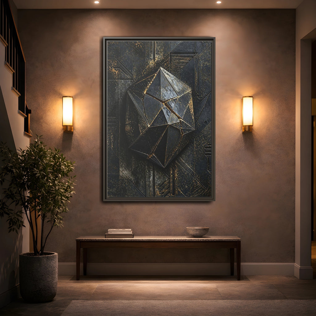 Mockup 2. Abstract Geometric Form Black And Gold Abstract shown as stretched canvas wall art