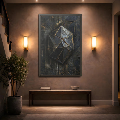 Mockup 2. Abstract Geometric Form Black And Gold Abstract shown as stretched canvas wall art