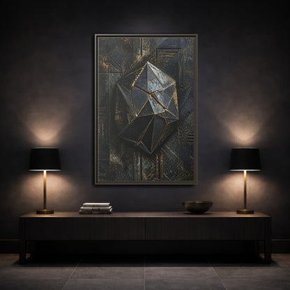 Mockup 3. Abstract Geometric Form Black And Gold Abstract shown as stretched canvas wall art