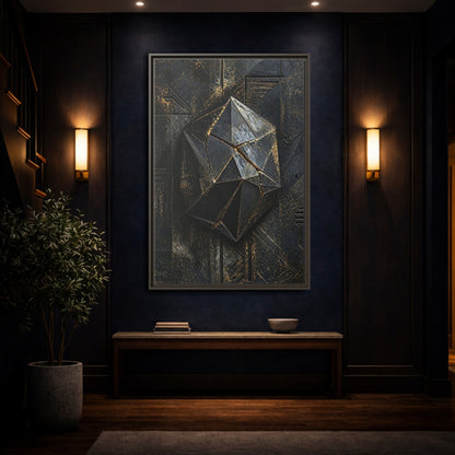 Mockup 4. Abstract Geometric Form Black And Gold Abstract shown as stretched canvas wall art