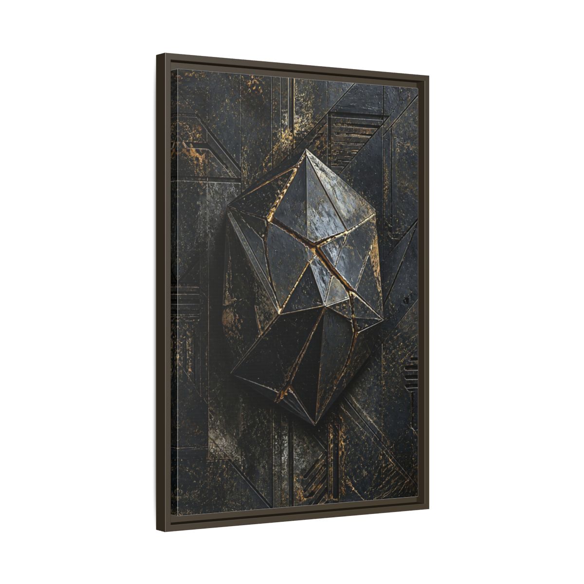 Side Mockup 11. Abstract Geometric Form Black And Gold Abstract shown as stretched canvas wall art