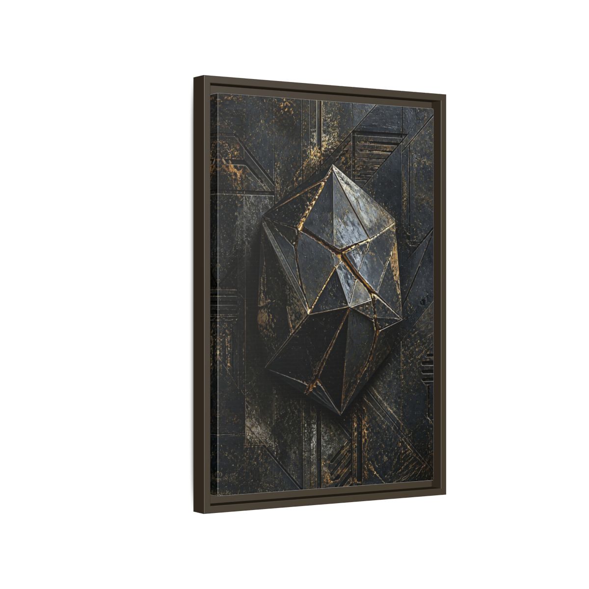 Side Mockup 2. Abstract Geometric Form Black And Gold Abstract shown as stretched canvas wall art