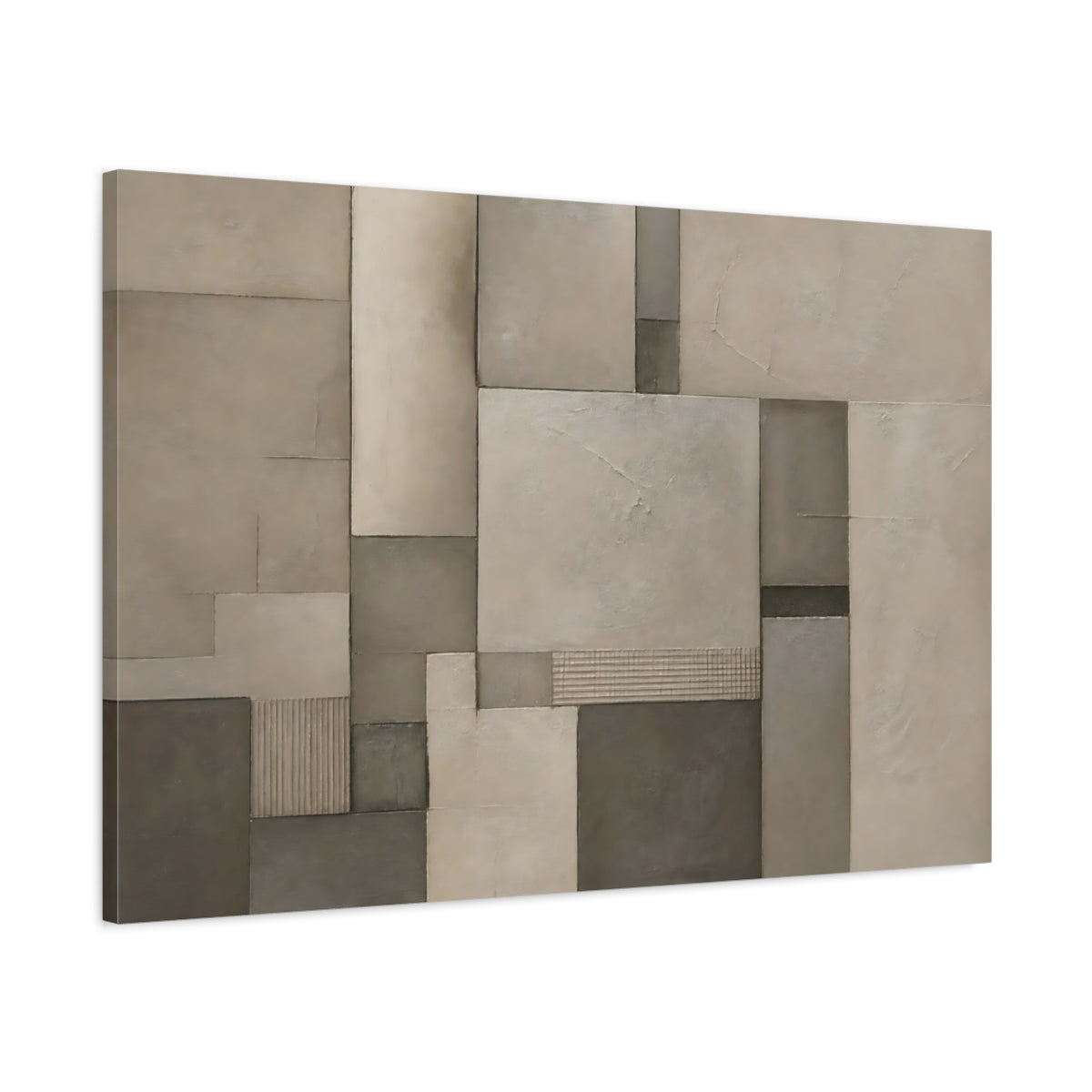 Main Mockup. Abstract Geometric Forms Brown And Grey shown as stretched canvas wall art