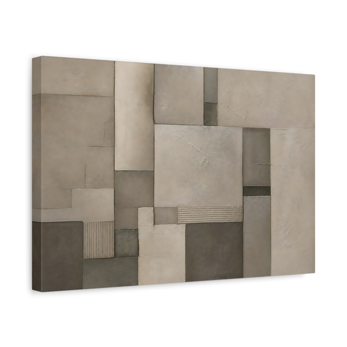 Side Mockup 4. Abstract Geometric Forms Brown And Grey shown as stretched canvas wall art