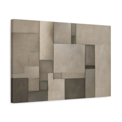 Side Mockup 3. Abstract Geometric Forms Brown And Grey shown as stretched canvas wall art