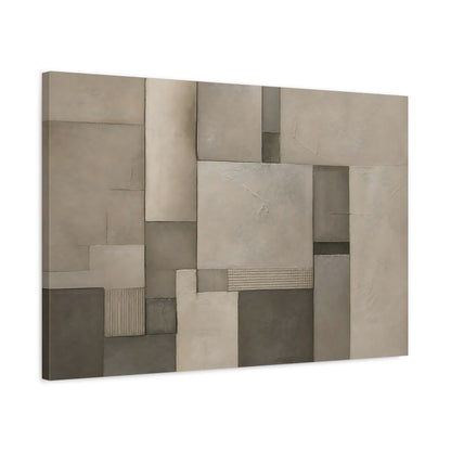Side Mockup 2. Abstract Geometric Forms Brown And Grey shown as stretched canvas wall art