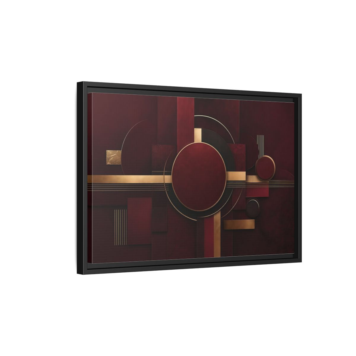 Side Mockup 3. Abstract Geometric Forms Burgundy Gold shown as stretched canvas wall art