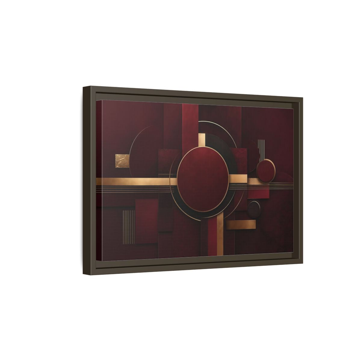 Side Mockup 5. Abstract Geometric Forms Burgundy Gold shown as stretched canvas wall art