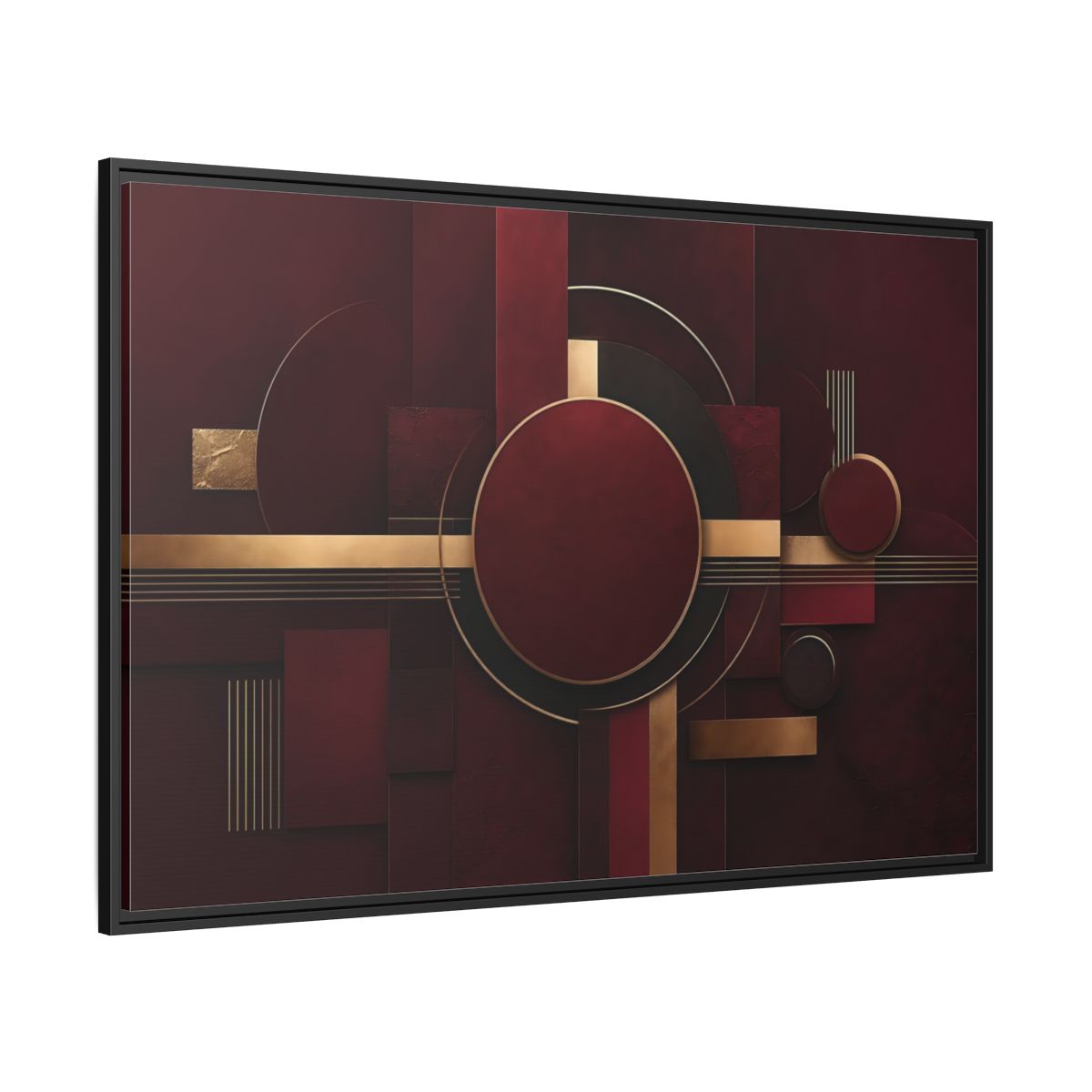 Side Mockup 12. Abstract Geometric Forms Burgundy Gold shown as stretched canvas wall art