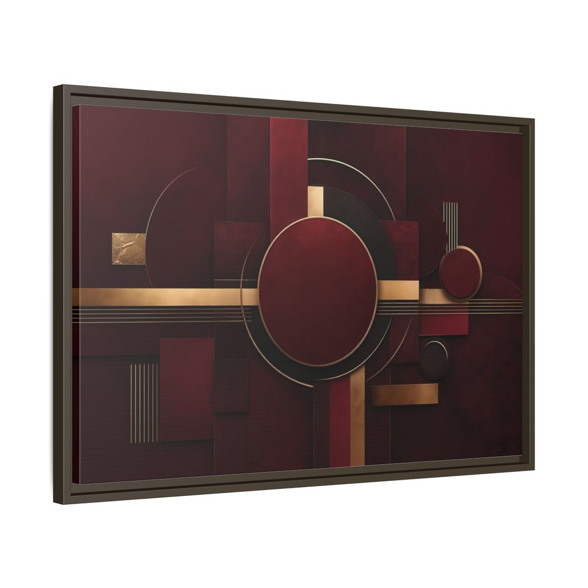 Side Mockup 11. Abstract Geometric Forms Burgundy Gold shown as stretched canvas wall art