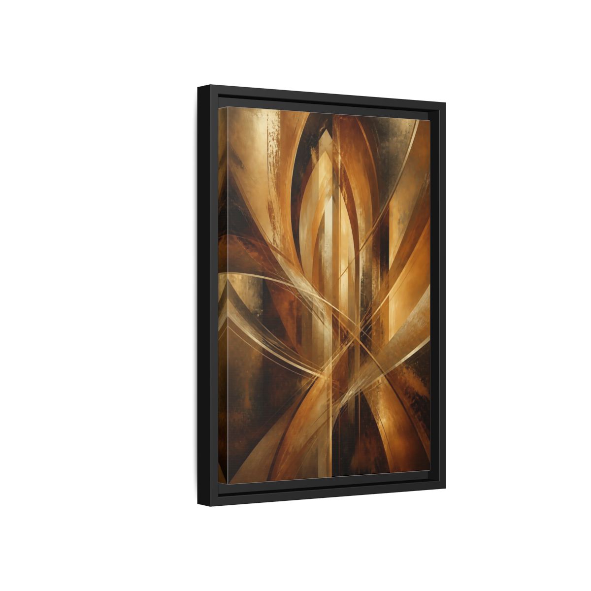 Side Mockup 6. Abstract Geometric Abstract Gold And Brown Abstract shown as stretched canvas wall art