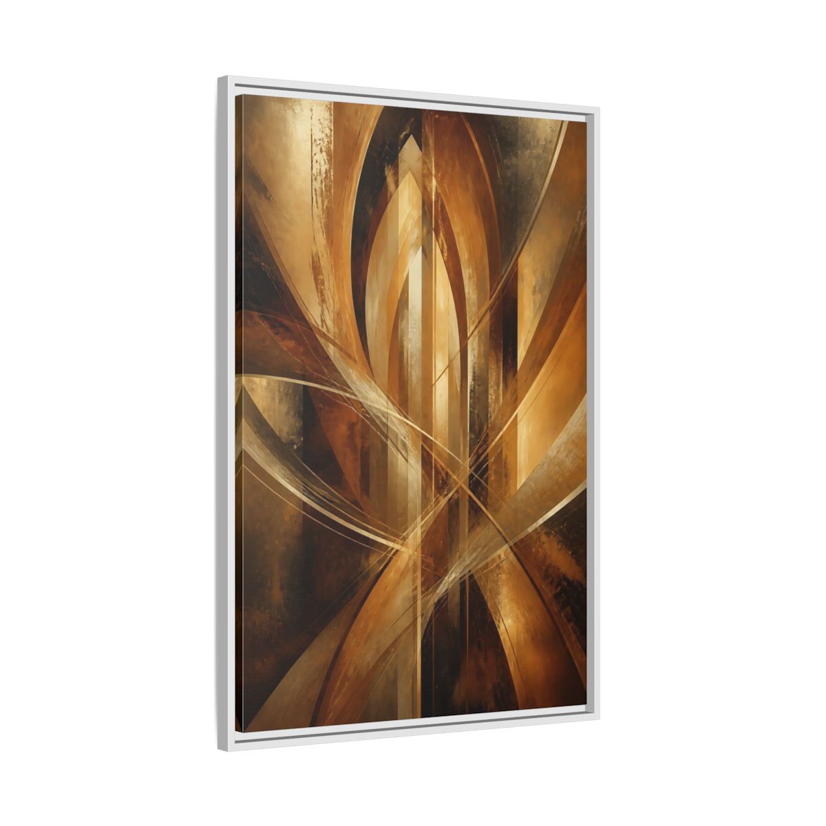Side Mockup 9. Abstract Geometric Abstract Gold And Brown Abstract shown as stretched canvas wall art