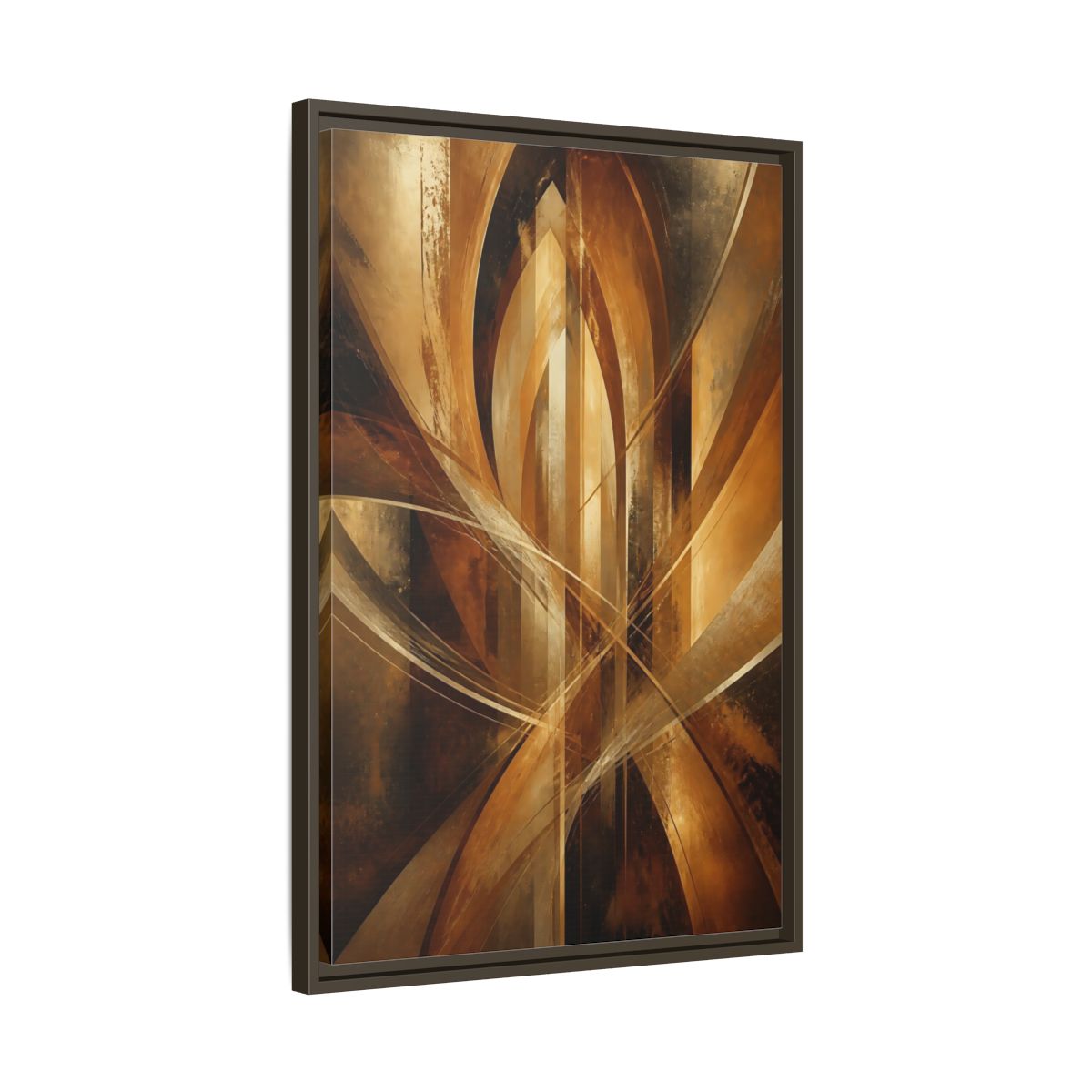 Side Mockup 11. Abstract Geometric Abstract Gold And Brown Abstract shown as stretched canvas wall art