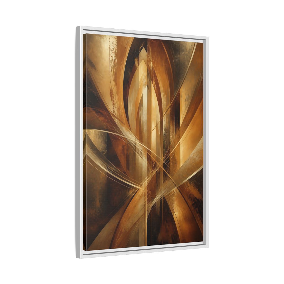 Side Mockup 10. Abstract Geometric Abstract Gold And Brown Abstract shown as stretched canvas wall art