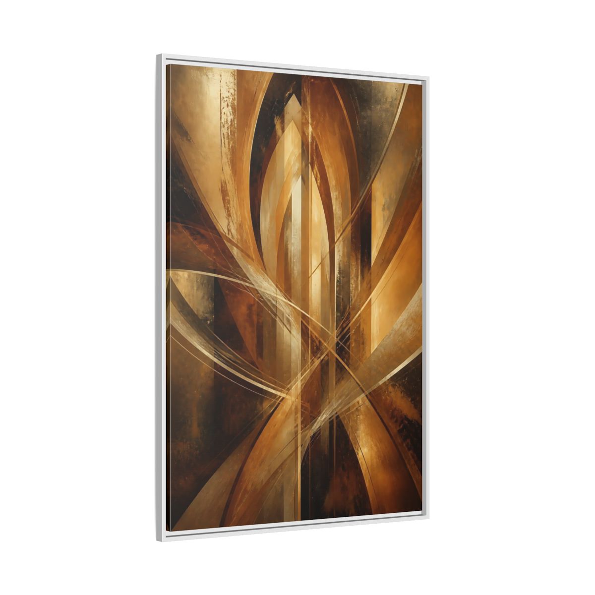 Side Mockup 7. Abstract Geometric Abstract Gold And Brown Abstract shown as stretched canvas wall art