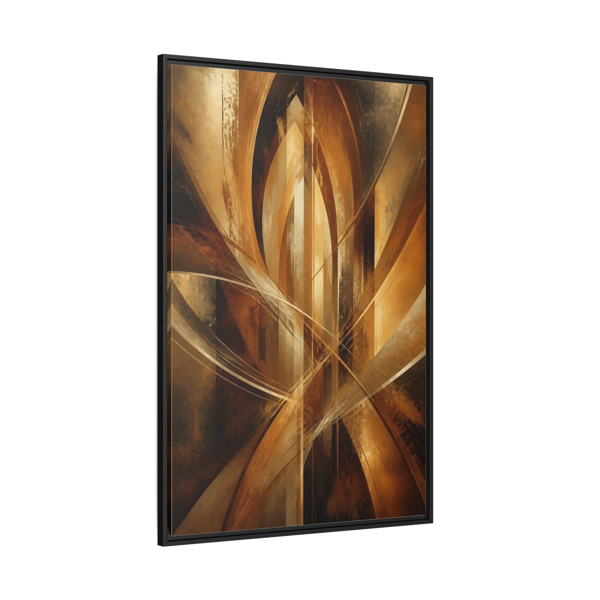 Side Mockup 12. Abstract Geometric Abstract Gold And Brown Abstract shown as stretched canvas wall art