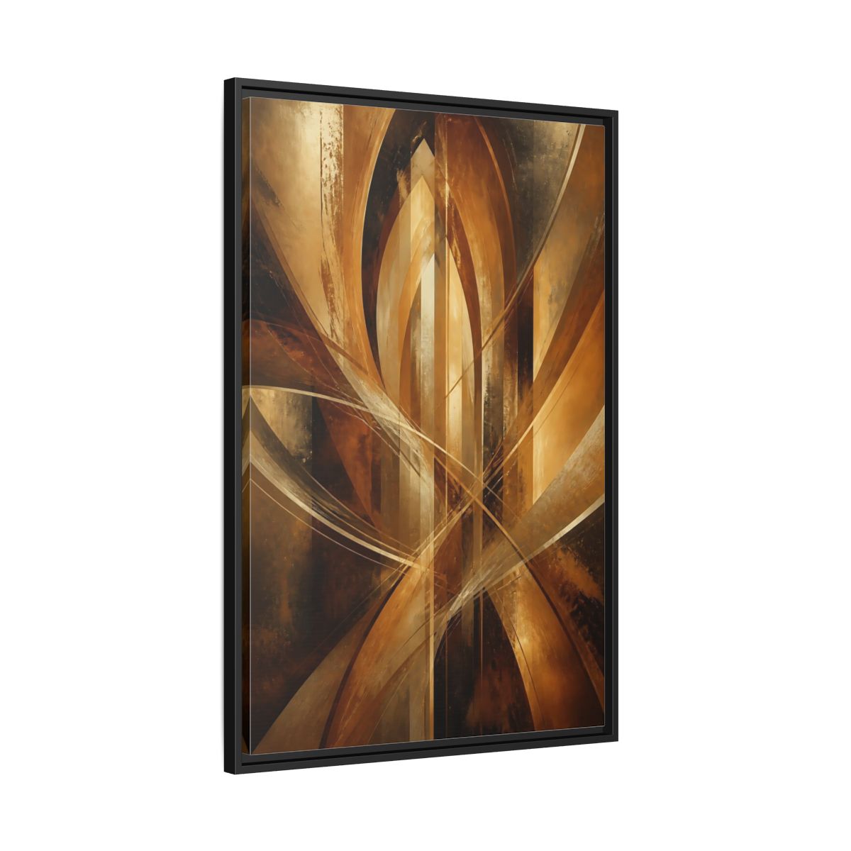 Side Mockup 13. Abstract Geometric Abstract Gold And Brown Abstract shown as stretched canvas wall art