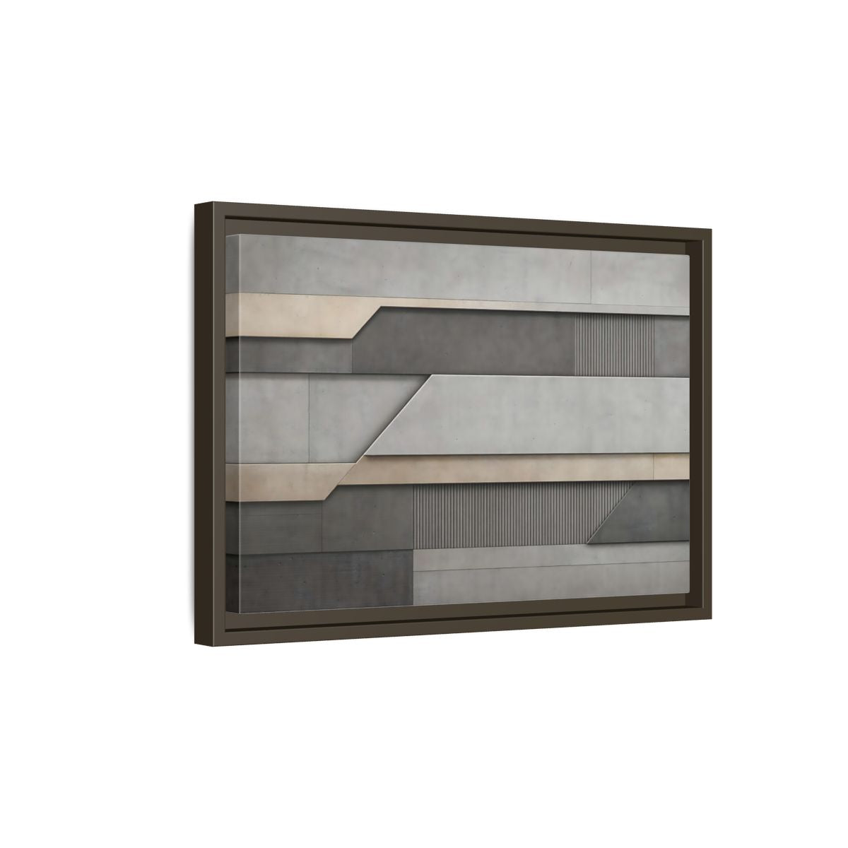 Side Mockup 5. Abstract Geometric Panels Grey And Beige shown as stretched canvas wall art