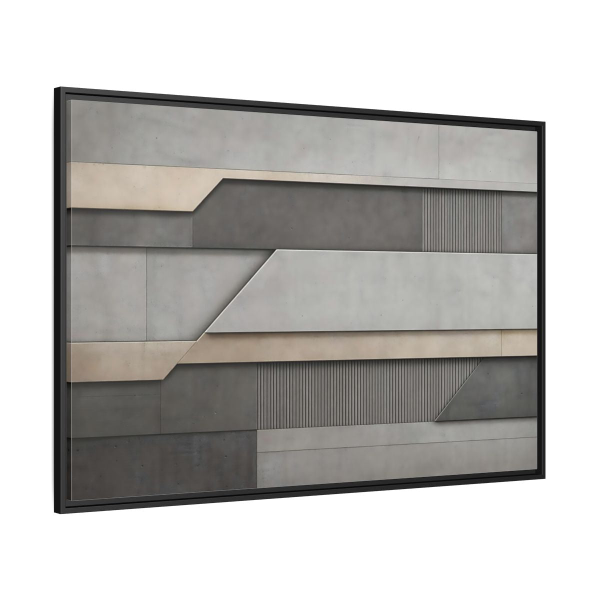 Side Mockup 12. Abstract Geometric Panels Grey And Beige shown as stretched canvas wall art