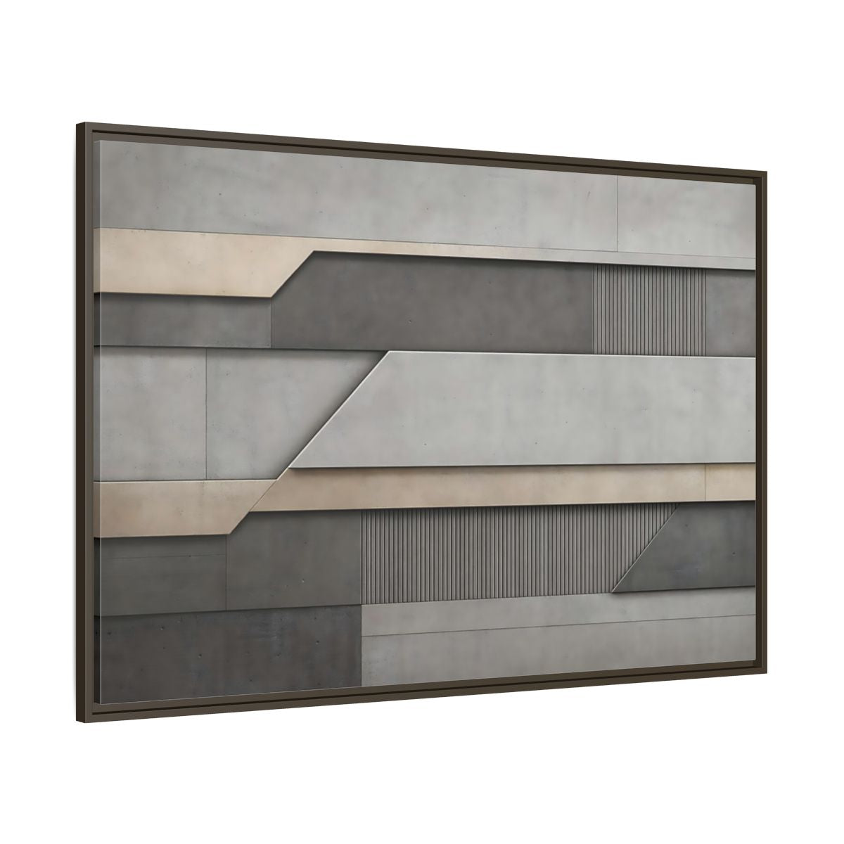 Side Mockup 8. Abstract Geometric Panels Grey And Beige shown as stretched canvas wall art