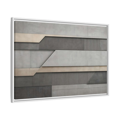 Side Mockup 9. Abstract Geometric Panels Grey And Beige shown as stretched canvas wall art