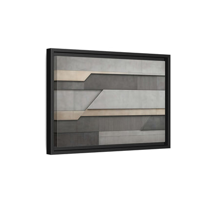 Side Mockup 6. Abstract Geometric Panels Grey And Beige shown as stretched canvas wall art