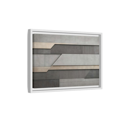 Side Mockup 4. Abstract Geometric Panels Grey And Beige shown as stretched canvas wall art