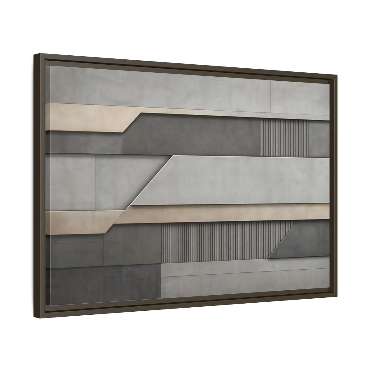 Side Mockup 11. Abstract Geometric Panels Grey And Beige shown as stretched canvas wall art
