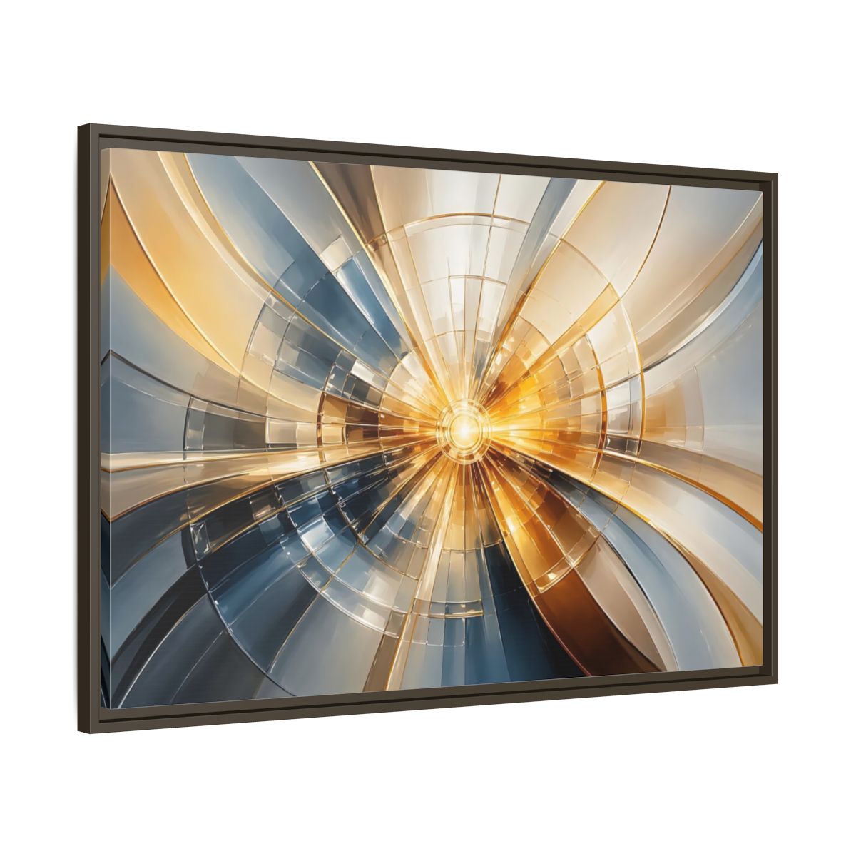 Main Mockup. Abstract Geometric Pattern Gold And Blue Abstract shown as stretched canvas wall art