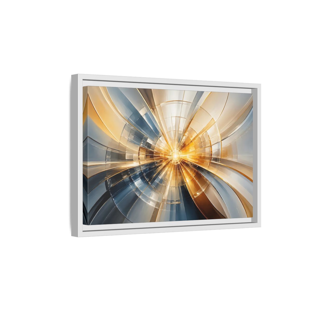 Side Mockup 4. Abstract Geometric Pattern Gold And Blue Abstract shown as stretched canvas wall art