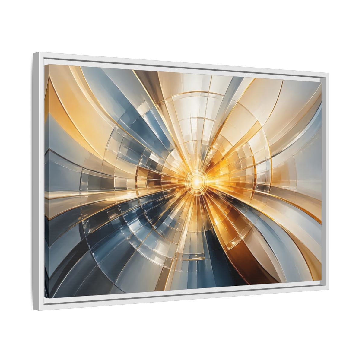 Side Mockup 10. Abstract Geometric Pattern Gold And Blue Abstract shown as stretched canvas wall art
