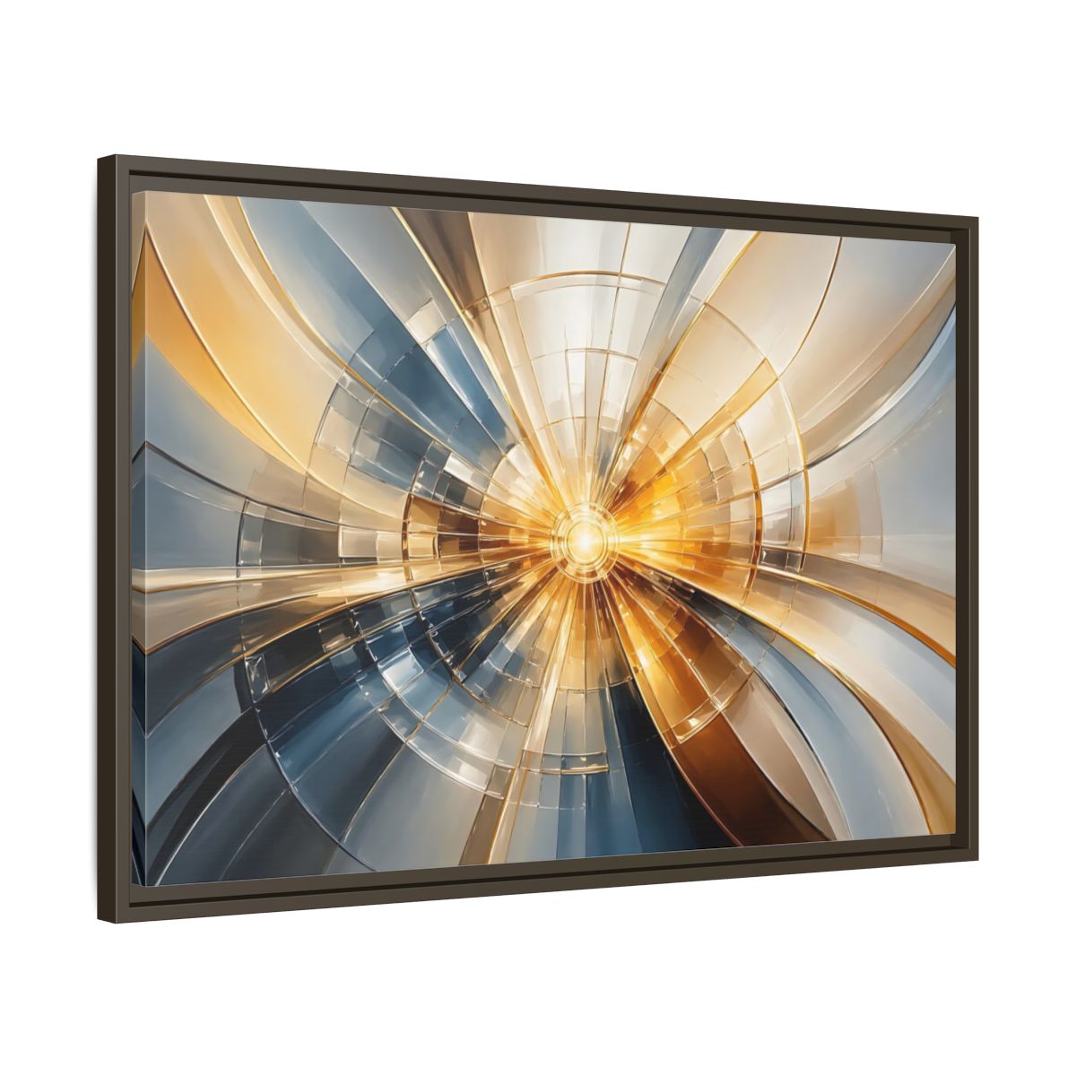 Side Mockup 11. Abstract Geometric Pattern Gold And Blue Abstract shown as stretched canvas wall art