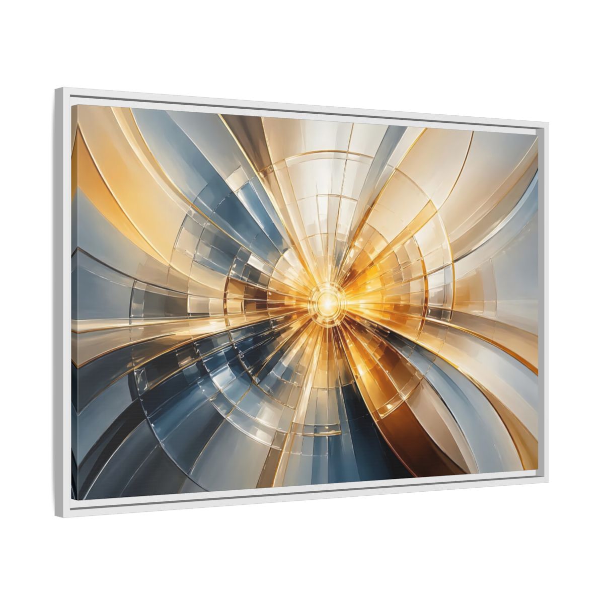 Side Mockup 9. Abstract Geometric Pattern Gold And Blue Abstract shown as stretched canvas wall art