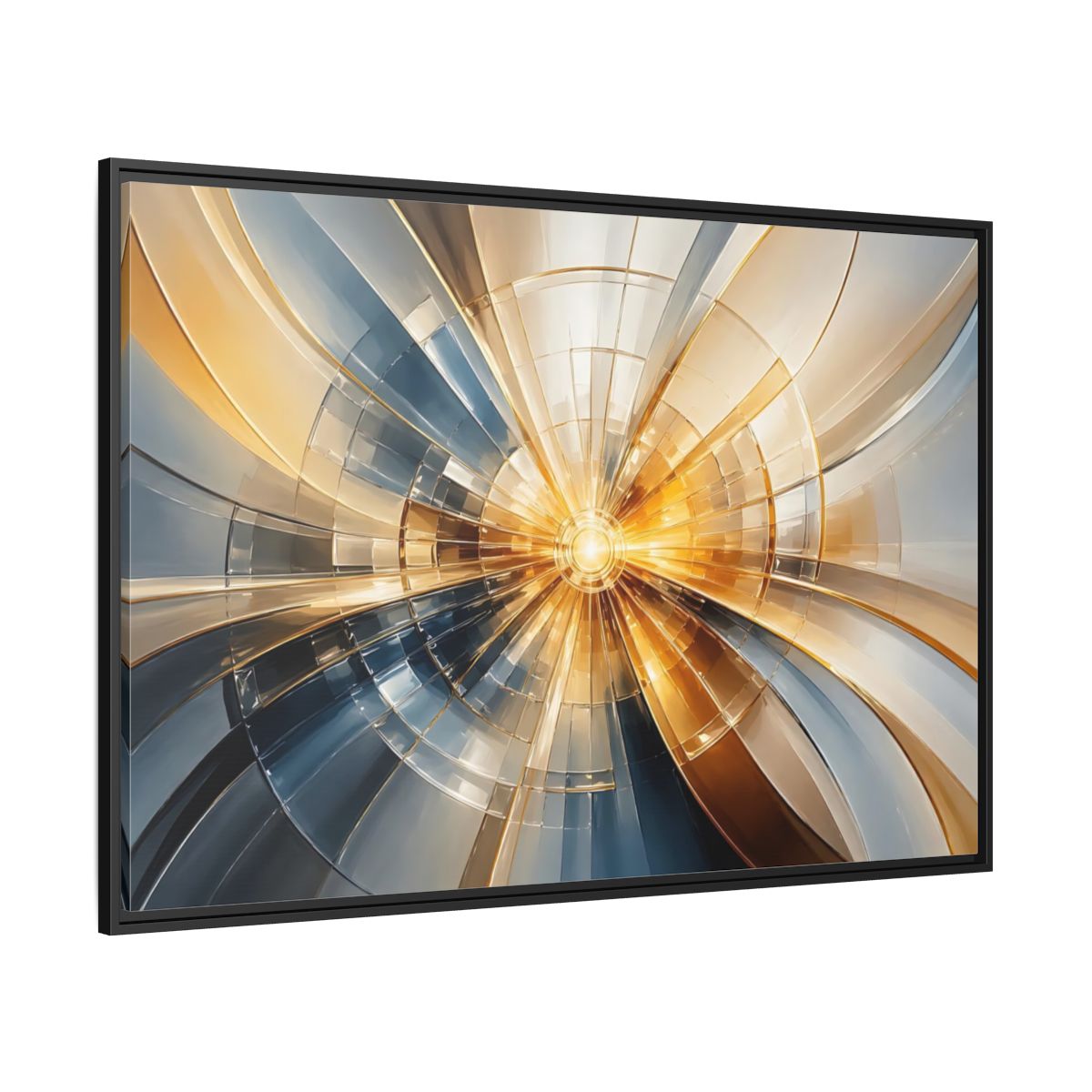 Side Mockup 12. Abstract Geometric Pattern Gold And Blue Abstract shown as stretched canvas wall art