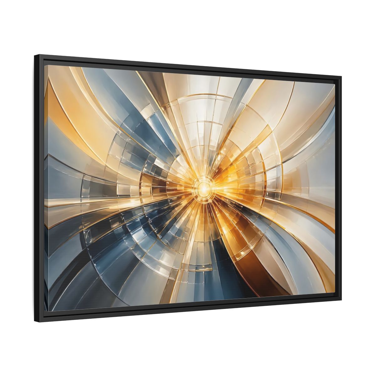 Side Mockup 13. Abstract Geometric Pattern Gold And Blue Abstract shown as stretched canvas wall art