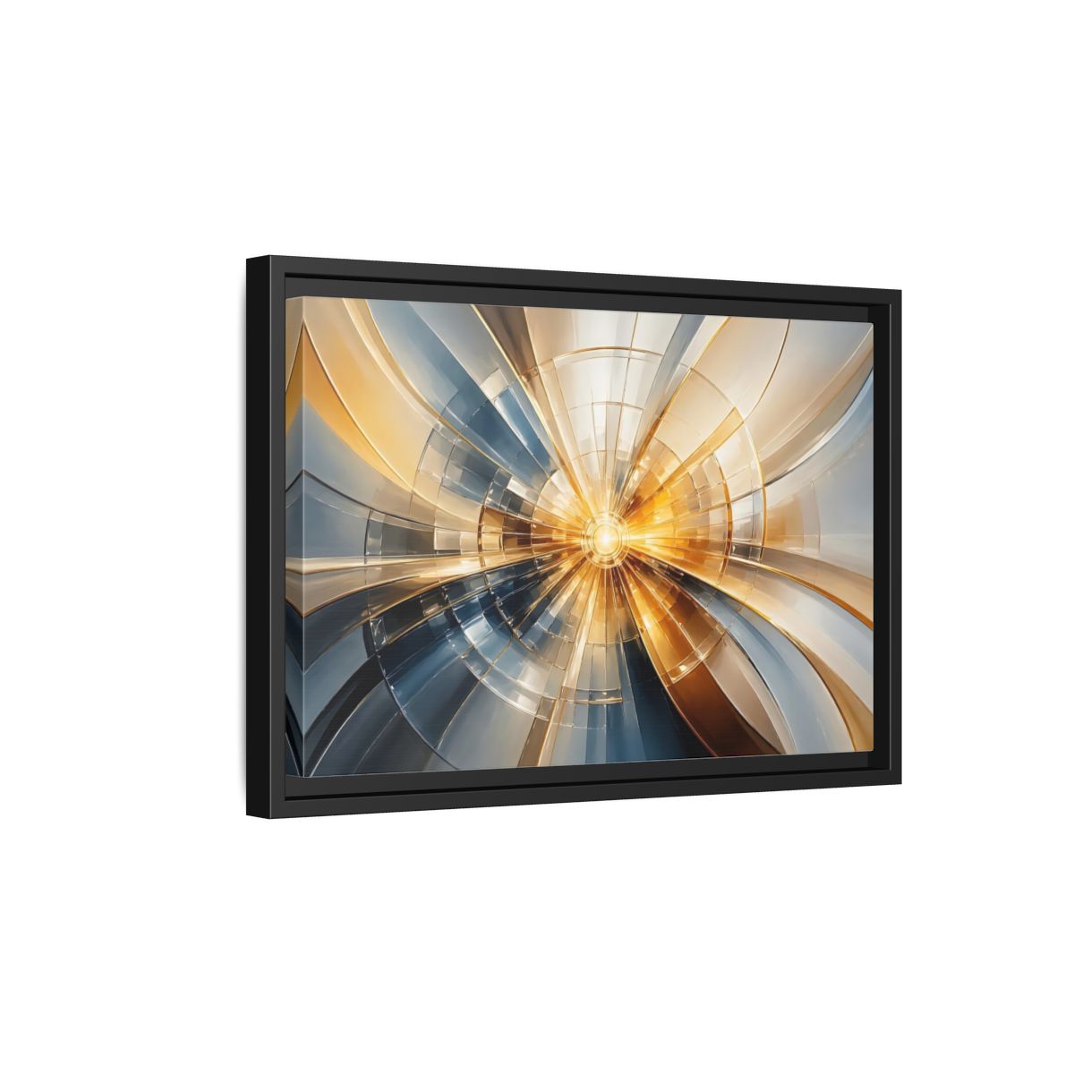 Side Mockup 6. Abstract Geometric Pattern Gold And Blue Abstract shown as stretched canvas wall art
