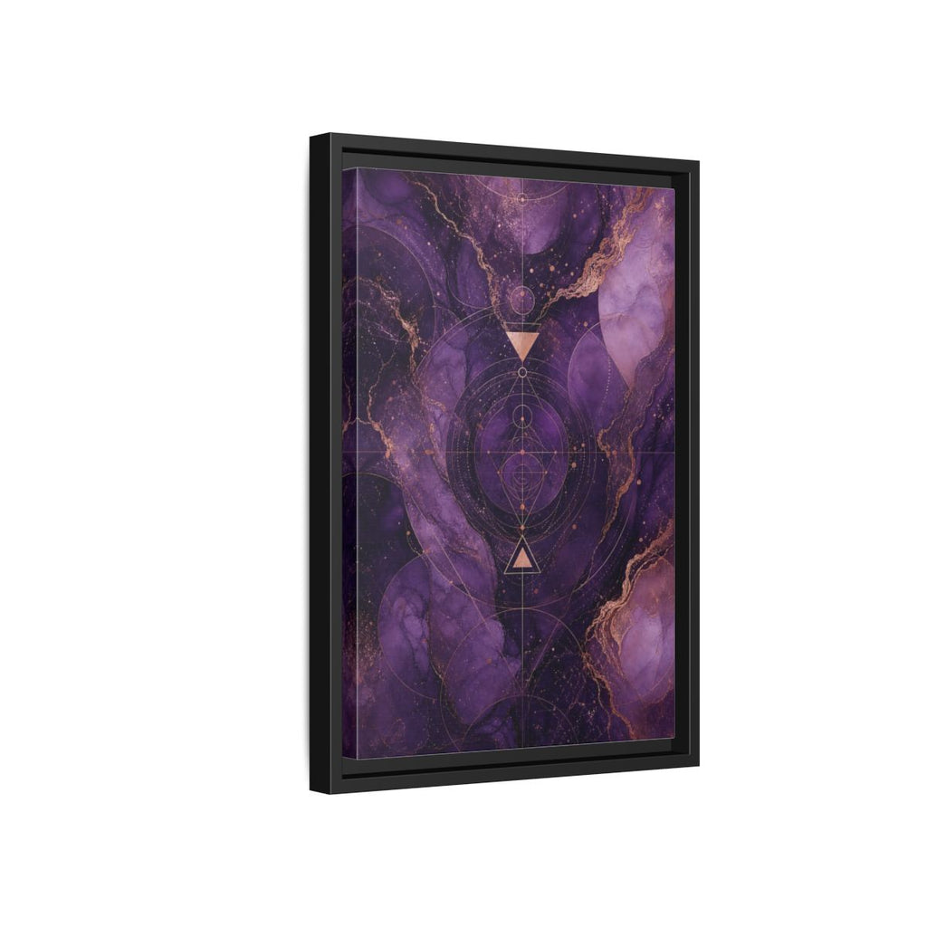Side Mockup 6. Abstract Geometric Pattern Purple And Gold shown as stretched canvas wall art