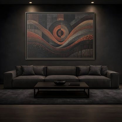 Mockup 3. Abstract Geometric Patterns Abstract Bronze Black shown as stretched canvas wall art