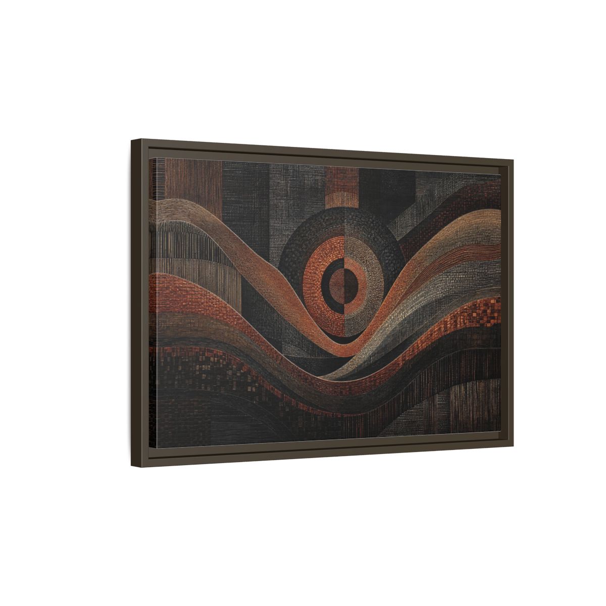 Side Mockup 2. Abstract Geometric Patterns Abstract Bronze Black shown as stretched canvas wall art
