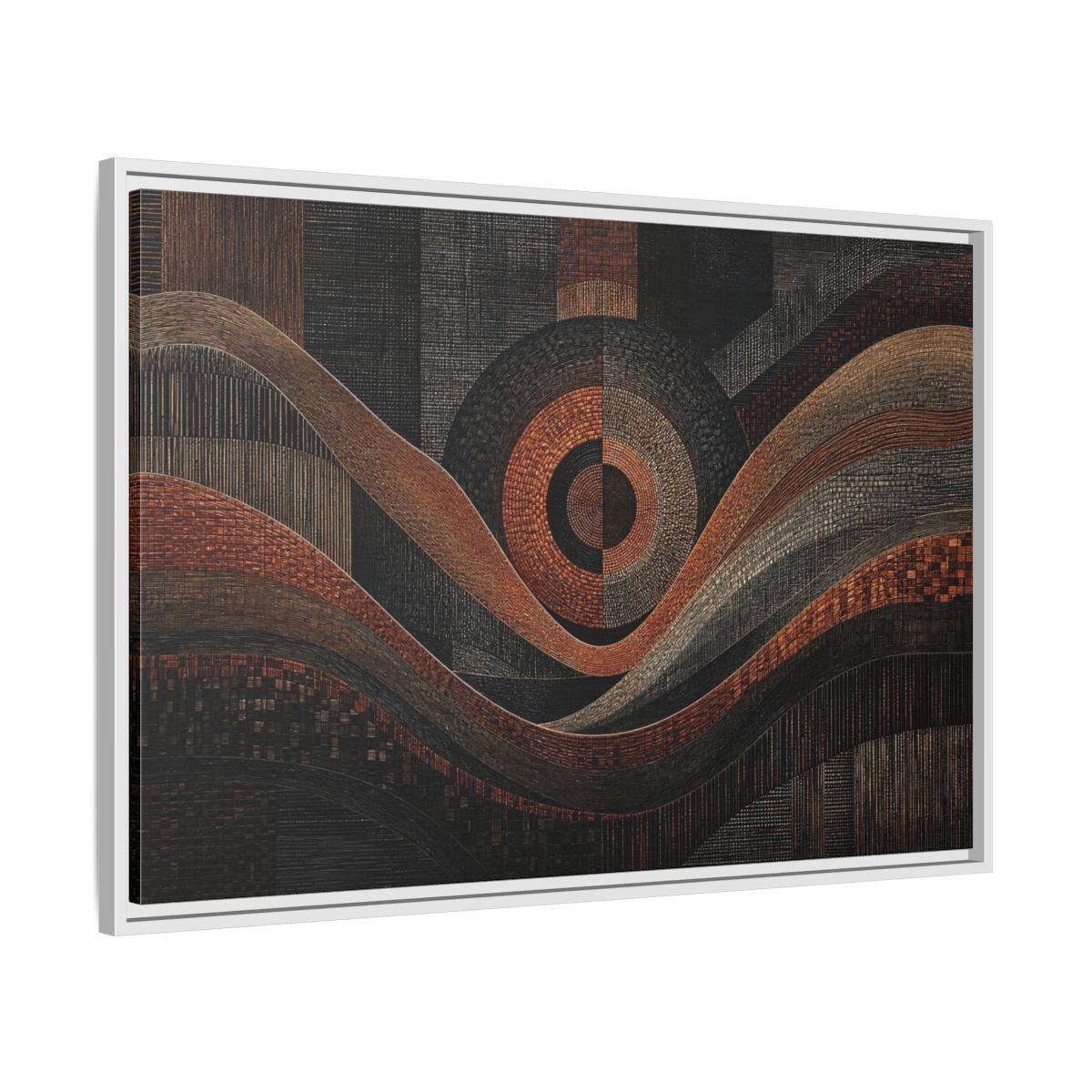 Side Mockup 9. Abstract Geometric Patterns Abstract Bronze Black shown as stretched canvas wall art